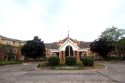 Exterior view of a senior living facility entrance