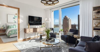 Bright common area with modern furnishings and a view