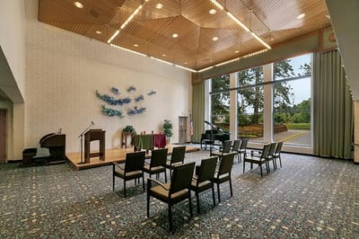 Interior view of a multi-purpose room with seating