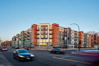 Exterior view of a modern assisted living facility