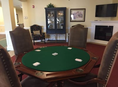 Common area with a card game setup