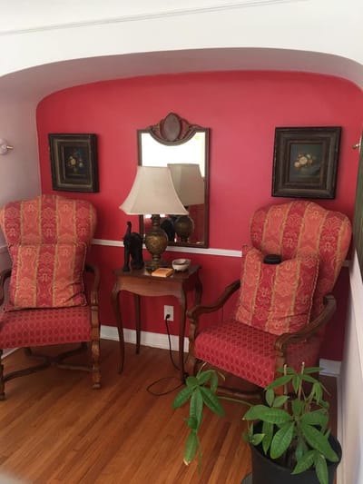 Cozy seating area in a bright interior space