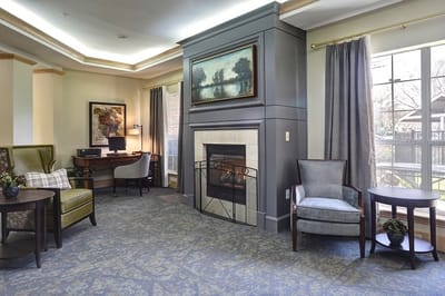Cozy common area with fireplace and seating