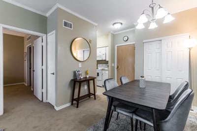 Interior view of a dining area in a senior living facility