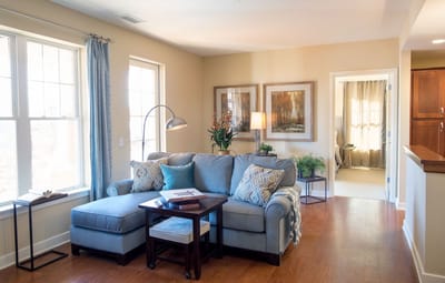 Cozy living room with a sofa and decor