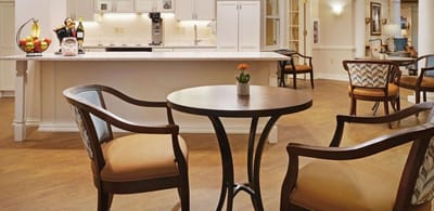 Cozy common area with seating and kitchenette