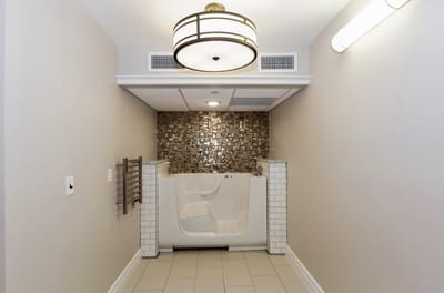 Accessible bathing area in a modern facility interior