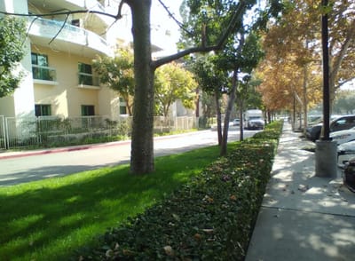 Exterior view of Villa Gardens Health Center with landscaping