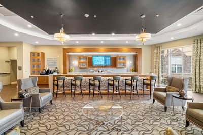 Elegant common area with seating and bar