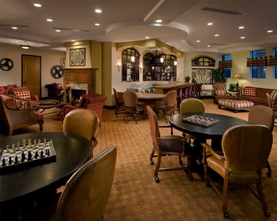 Bright common area with comfortable seating and decor