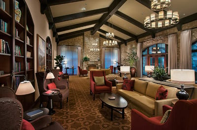Cozy common area with comfortable seating and lighting