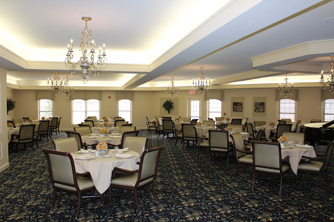 Dining room setup with elegant decor and tables