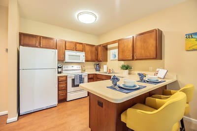 Bright kitchen area with dining setup