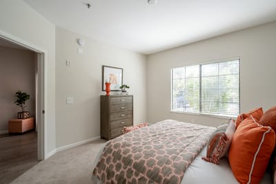 Cozy resident bedroom with bright decor