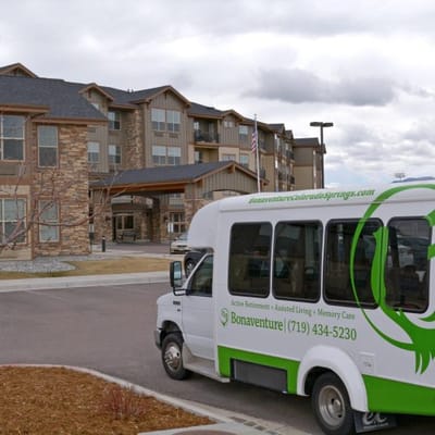 Facility transport vehicle parked outside the Bonaventure building