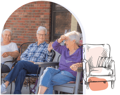 Residents enjoying time outdoors in comfortable chairs