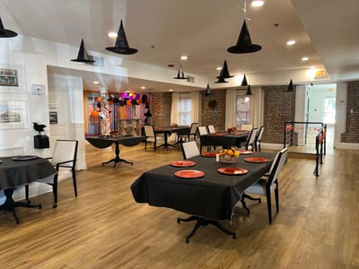 Dining area decorated for a festive event