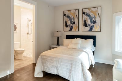 Cozy resident room with elegant decor and ensuite bathroom