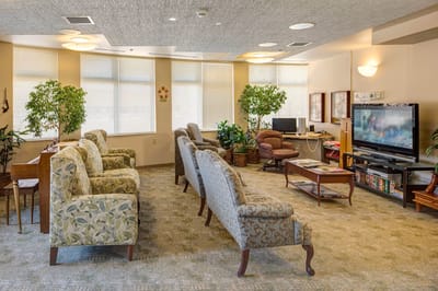 Common area with comfortable seating and TV
