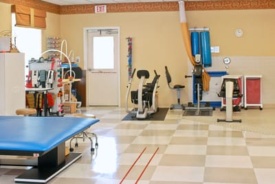 Interior view of a therapy room with equipment