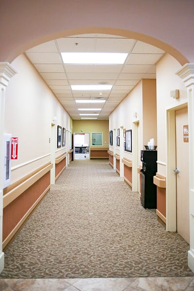 Long corridor in a senior living facility
