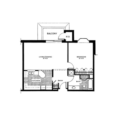 Architectural floor plan of a resident unit