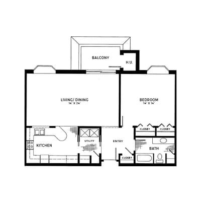 Architectural floor plan showing living and bedroom layout