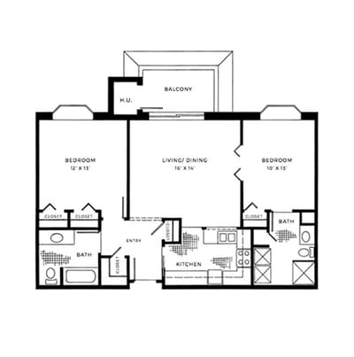 Architectural floor plan layout of a resident unit