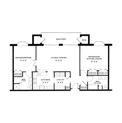Architectural floor plan of a resident unit