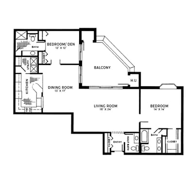Architectural floor plan of a resident unit