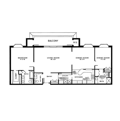 Architectural floor plan of a resident unit