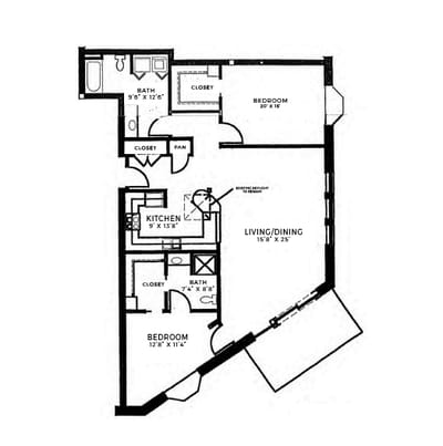 Architectural floor plan of a resident unit