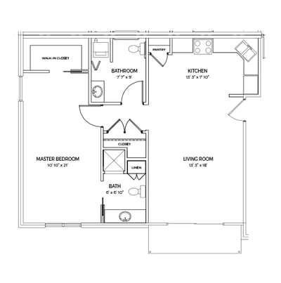 Architectural floor plan of a resident unit