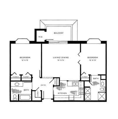 Architectural floor plan of a resident unit