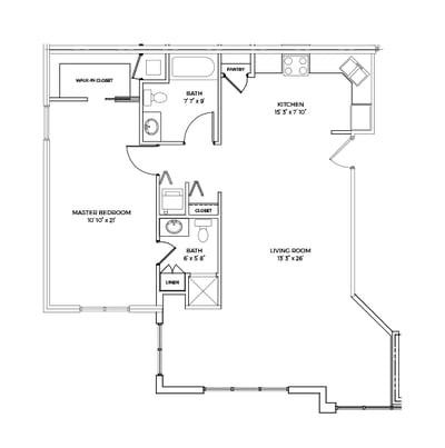 Architectural floor plan of a resident unit