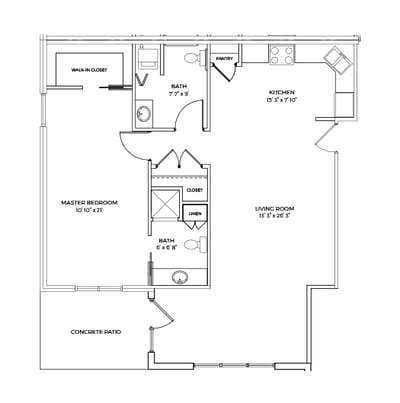 Architectural floor plan of a resident unit layout