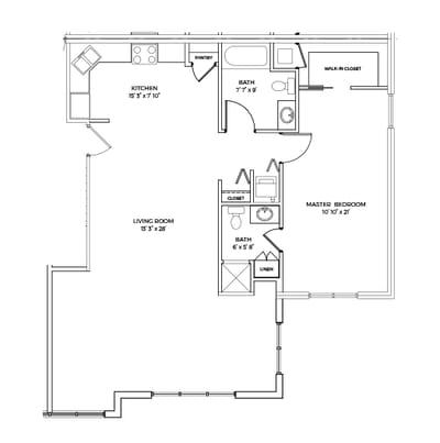 Architectural floor plan of a living unit layout