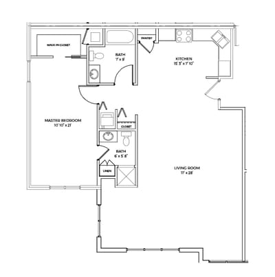 Architectural floor plan of a living unit