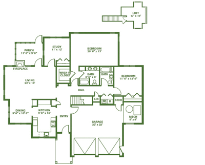 Architectural floor plan of a residential layout