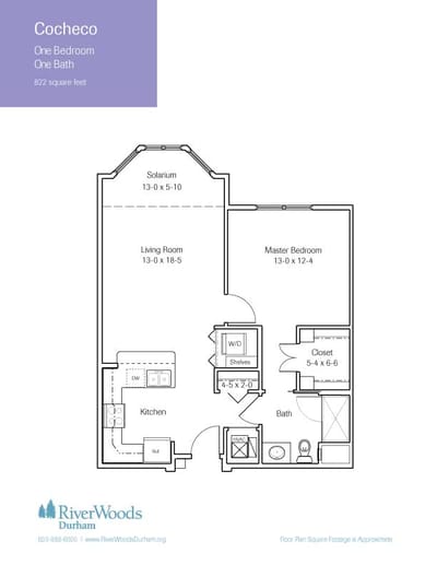 Architectural floor plan of a one-bedroom unit