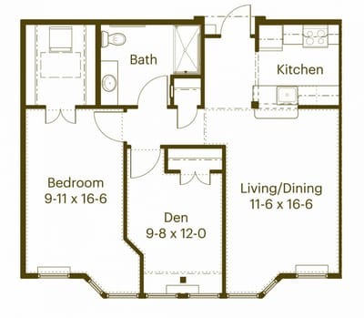 Architectural floor plan of a resident unit