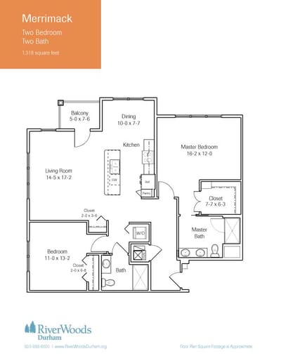 Architectural floor plan of a two-bedroom unit