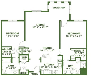 Architectural floor plan of a resident unit
