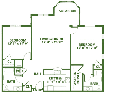 Floor plan layout of a senior living unit