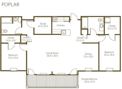 Architectural floor plan of the Poplar unit