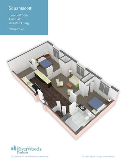 Architectural floor plan of an assisted living unit.