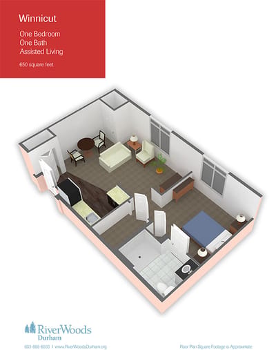 Floor plan for a one-bedroom unit in assisted living