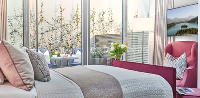 Bright and modern room interior with a view
