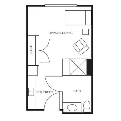 Architectural floor plan of a living unit