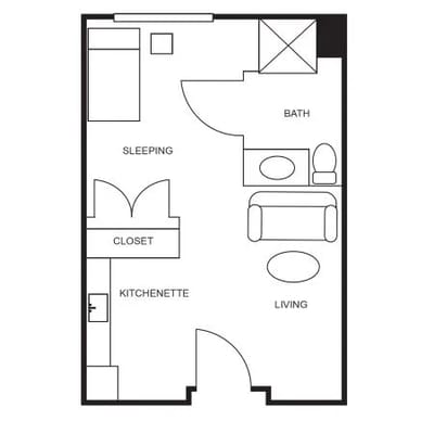 Architectural floor plan of a resident unit